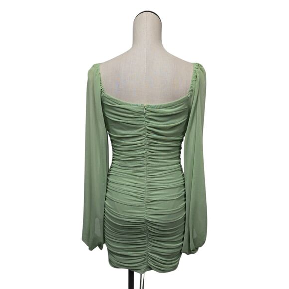 NWT Hello Molly Women’s Green Ruched Balloon Sleeve Bodycon Dress Size‎ Large - Picture 3 of 13